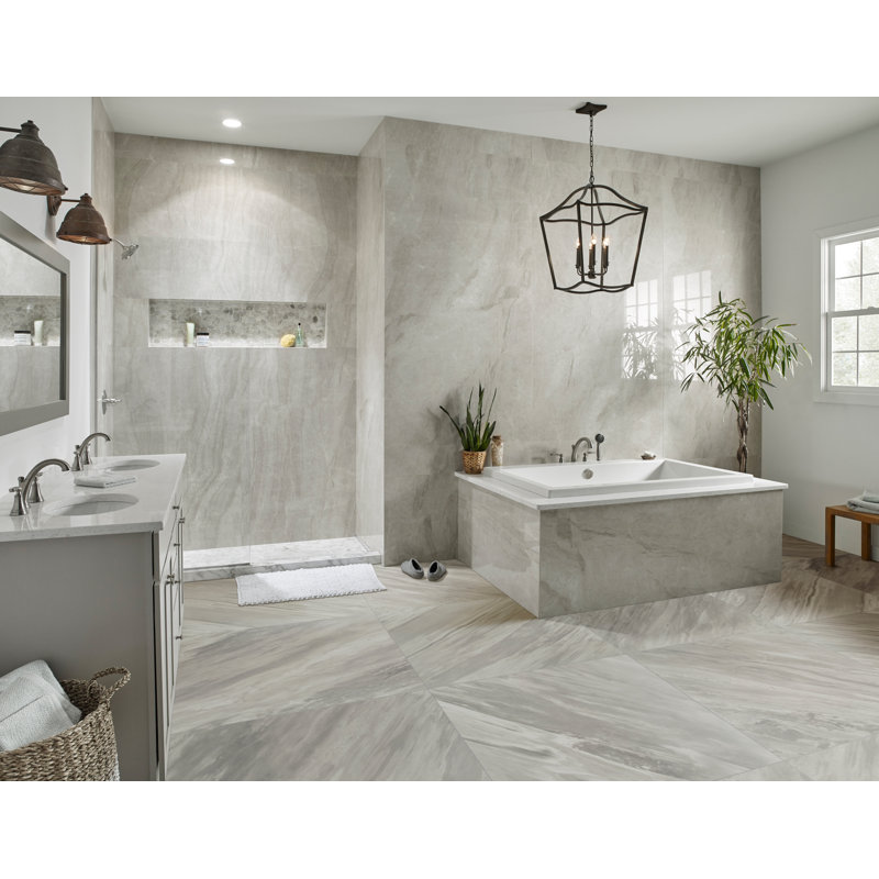 Ardena 32 in. x 32 in. Polished Porcelain Stone Look Floor and Wall Tile, Mist Nero