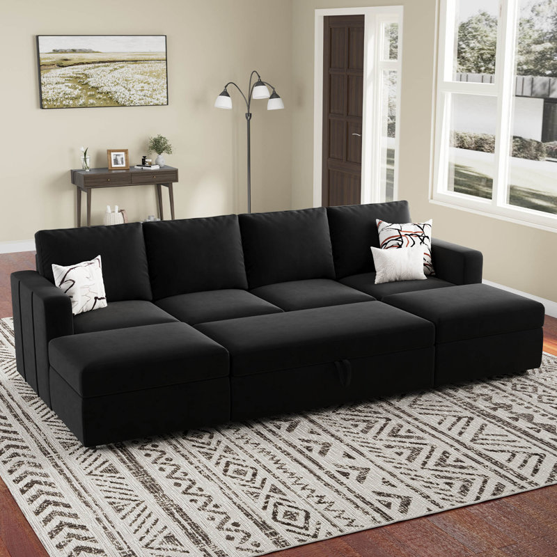Rafael U Shaped Sofa Set Convertible Large Pull out Sofa Bed Livingroom Sleeper Modular Sectional Couch With Storage Ottoman