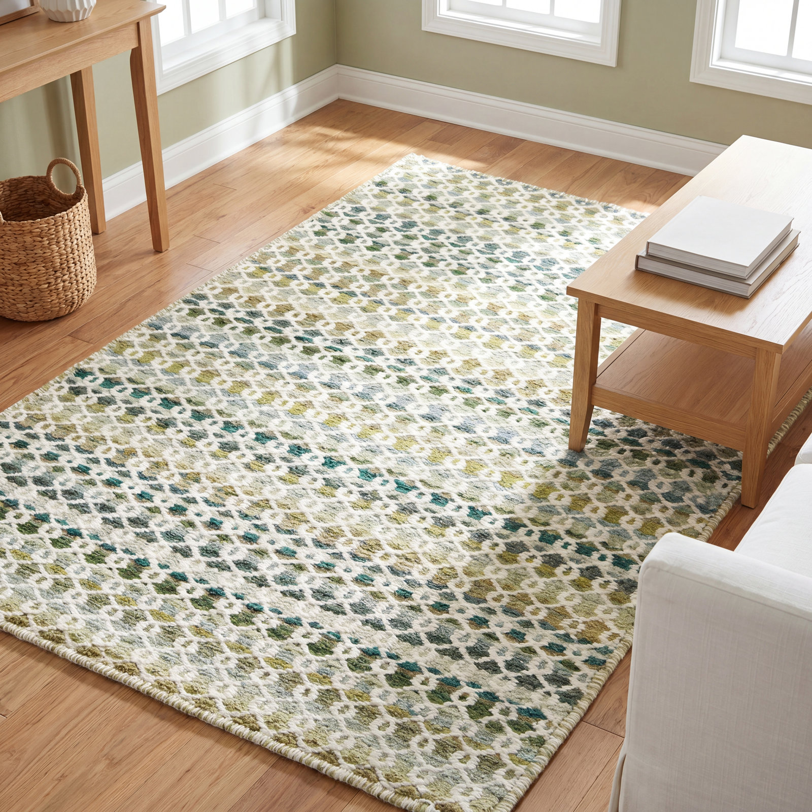 Poppy Handmade Rug, Moss/Ivory/Green, Rectangle 9'6" x 13'6"