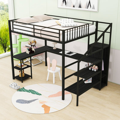 Loft Bed With Desk, USB, LED And Wardrobe