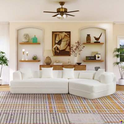 Temica 128"W Boucle RAF Low Back Curved Vacuumed Sectional by Latitude Run