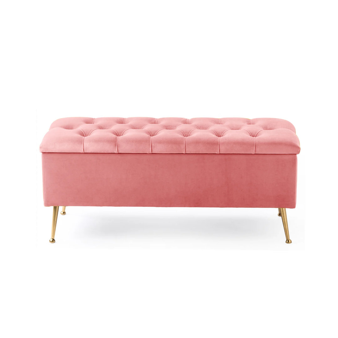 Amara Wide Velvet Tufted Rectangle Storage Ottoman Footstool Upholstered Bench with Legs for Living Room & Bedroom