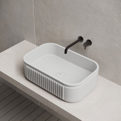 MonBlari 22" X 14" Oval Solid Surface Matte White Fluted Vessel Sink