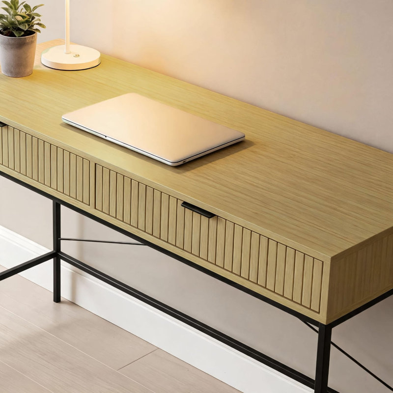 Wisbech 2 Drawer Oak Effect Metal Base Computer Desk