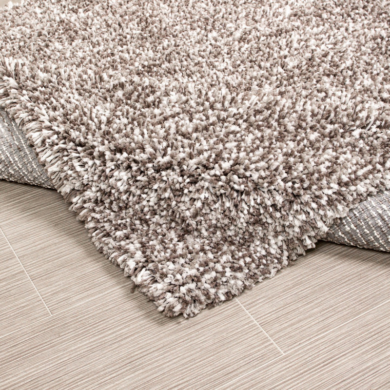 Tapis gris à poil long fait à la main, Rectangle 5 pi x 7 pi