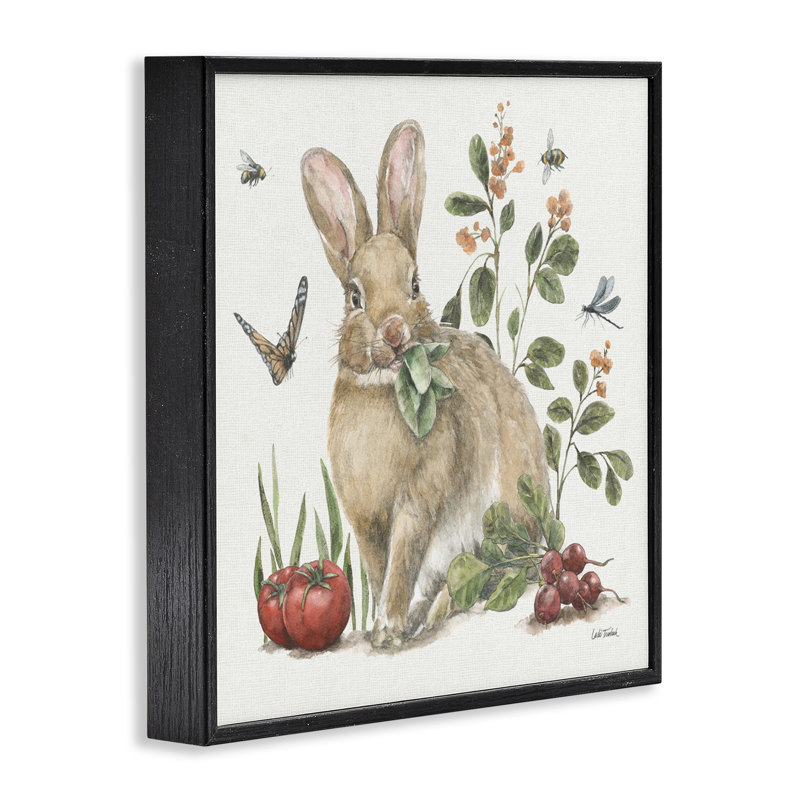 «Rabbit & Butterfly Garden», estampe numérique par Leslie Trimbach, Giclée encadrée noir minuit, H 17 po x l 17 po