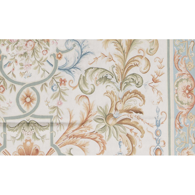 Hand-Knotted High-Quality Ivory and Blue Area Rug