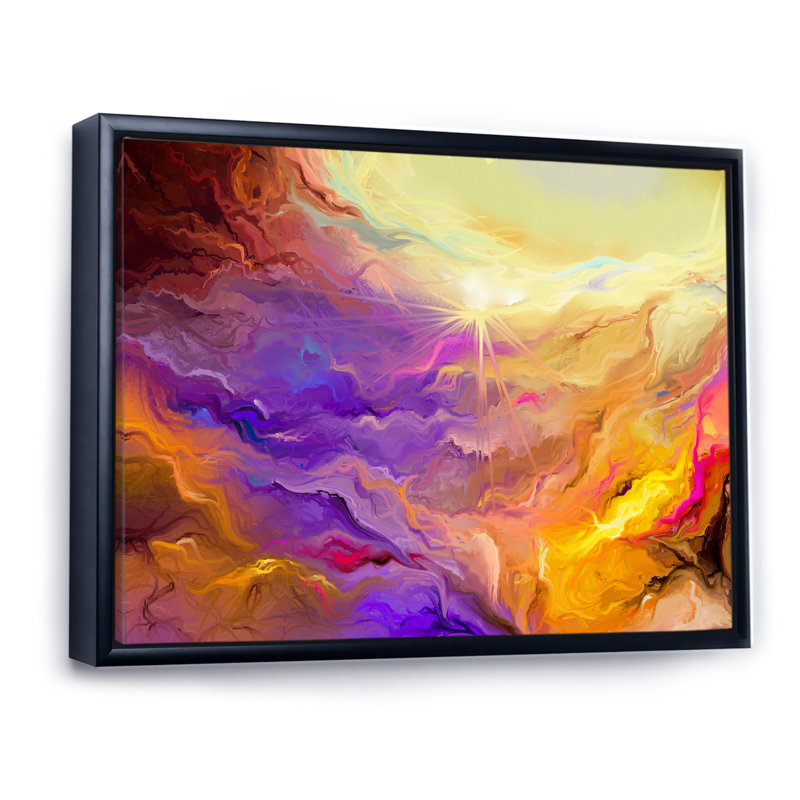 Impression sur toile «Purple Vibrant Ink Storm» - cadre flottant, H 12 po x l 20 po x P 1 po, Cadre flottant noir