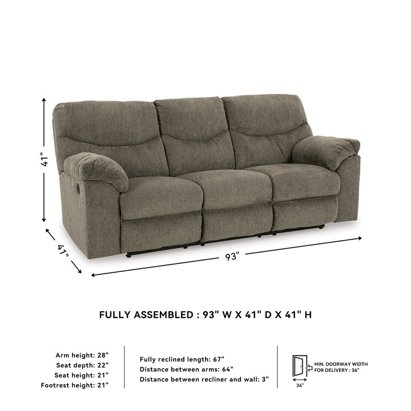 Alphons Upholstered 93'' Reclining Sofa, Gray 100% Polyester
