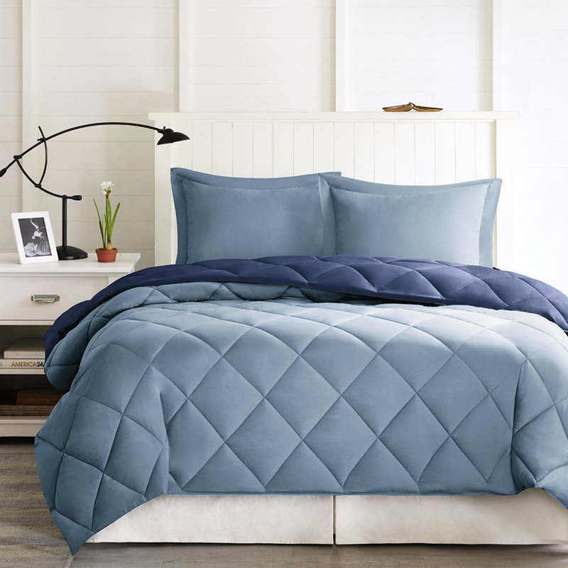 Édredon teinté 3 m, Bleu marine/clair, Édredon très grand + 2 taies décoratives