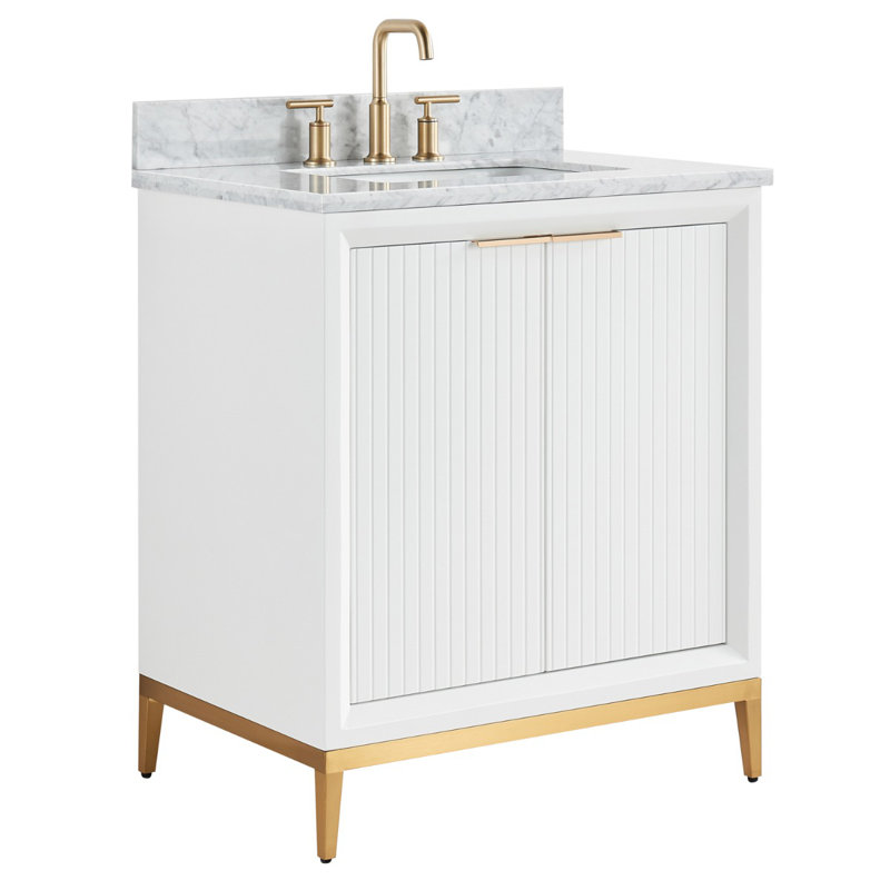 Bungalow 30" Freestanding Standard Single Bathroom Vanity with Top, White/Gold