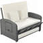 PE Wicker Rattan Double Chaise Lounge with Adjustable Back and Cushions-383620698