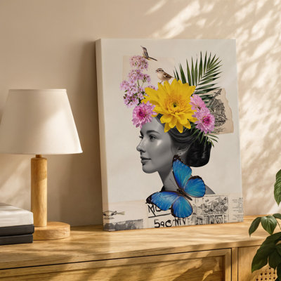 Toile, collage fantaisiste mettant en vedette une silhouette stylisée de femme