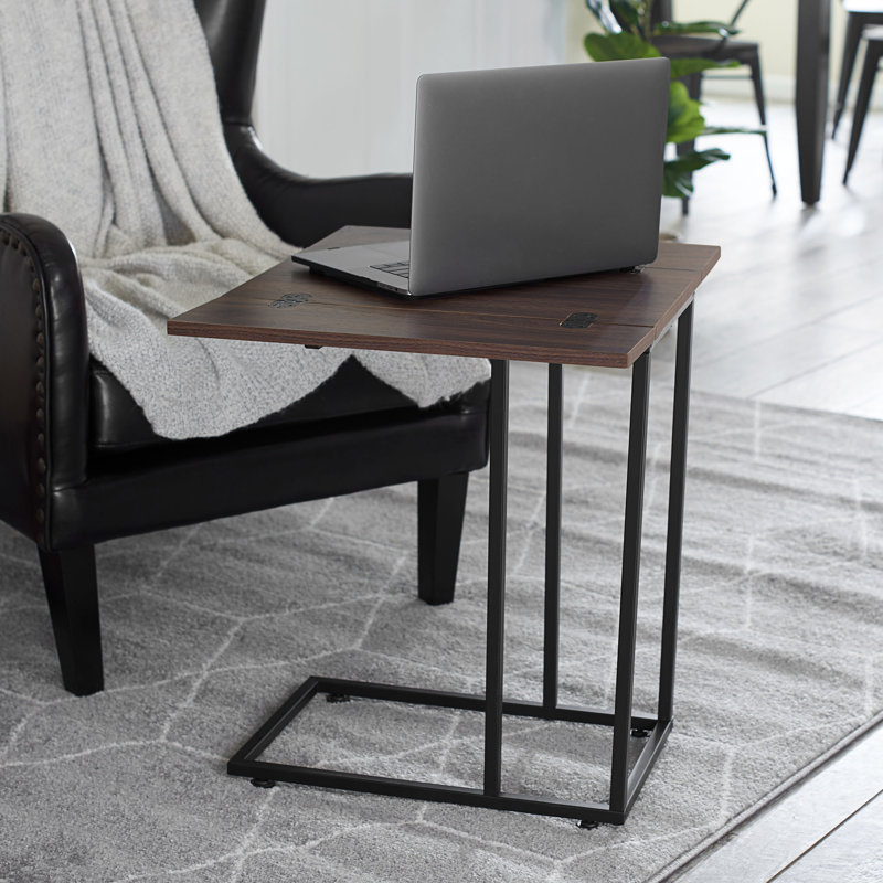 Gateshead Jamestown Extendable C-Shaped for Accessiblity Side End Table Mid Century Wood Grain and Metal, Walnut
