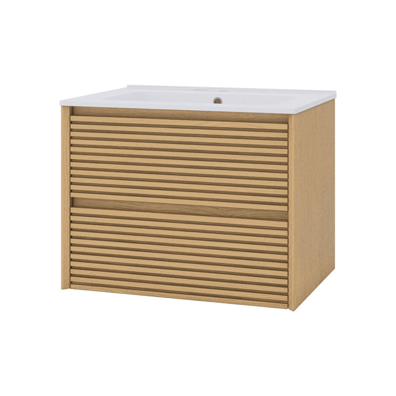 Ensemble de meuble-lavabo mural simple avec lavabo en céramique, Chêne clair, 24"