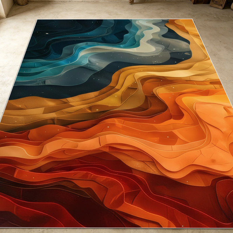 1PC Abstract Fluid Wavy Gradient Layered Watercolor area rugs for Living Room, Soft, All seasons, Easy-maintain, Washable Indoor mat, Farmhouse suitable for living room, dining area, bedroom, entryway, home office, balcony, Home Decor, Outdoor Decor.