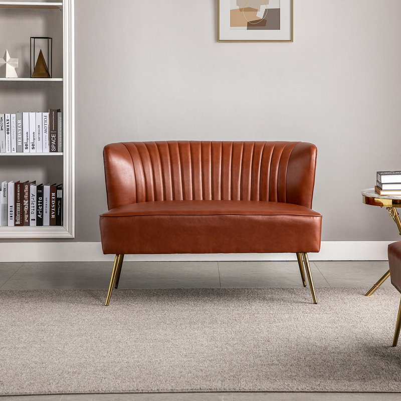 Aymeline 2 Seater Faux Leather Loveseat, Brown