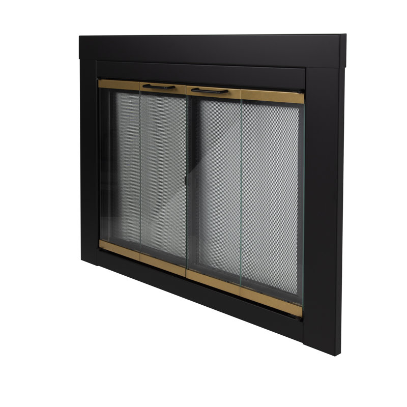 Portes de cheminée en acier de style armoire Abdal, H 28 po x l 37,5 po x P 0,95 po, Nickel Skyline