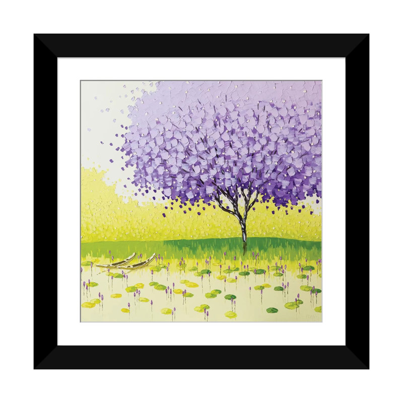«Tranquil Season», peinture sur toile, H 16 po x l 16 po x P 1 po, Papier beaux-arts encadré noir, Blanc