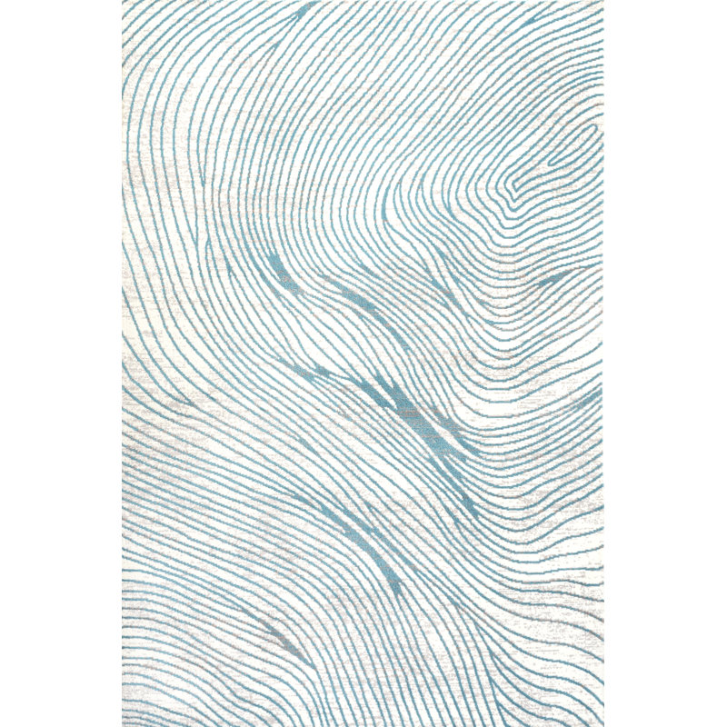 Amdrea Woodgrain Geometric Ivory/Blue Rug, Rectangle 2'11" x 5'