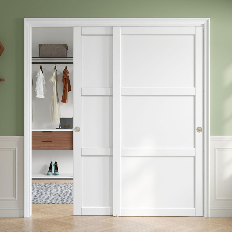 Portes coulissantes à 3 panneaux avec trousse de quincaillerie d'installation, 72 po x 80,75 po