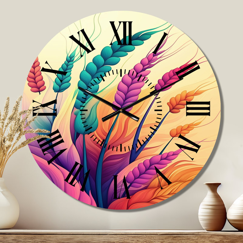 Horloge murale en métal de style ferme, motif blé à la lumière de la moisson, Médium