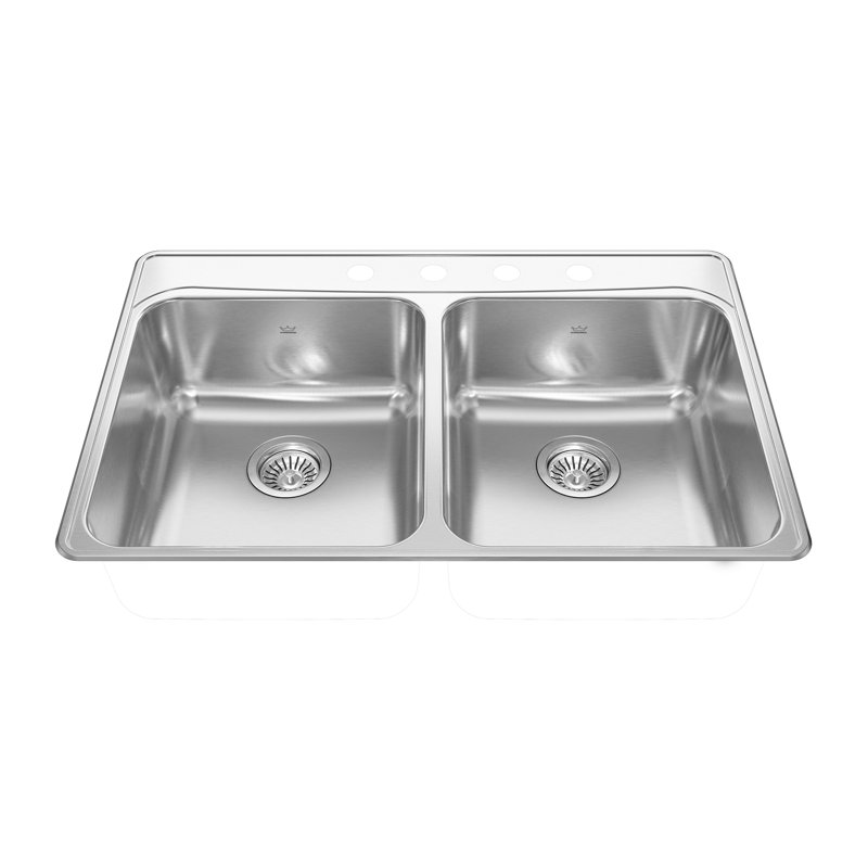 Évier de cuisine à double cuve à montage sur plan L 33 po x l 22 po Creemore, 4 trous