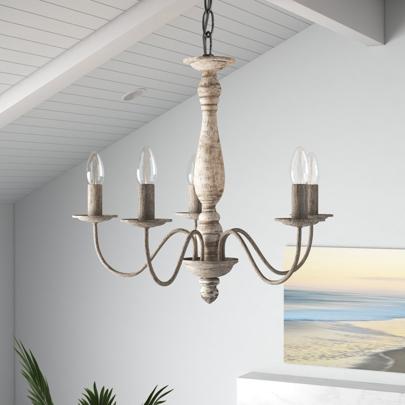 Lustre de style bougie à 5 lumières Algol, Gris délavé
