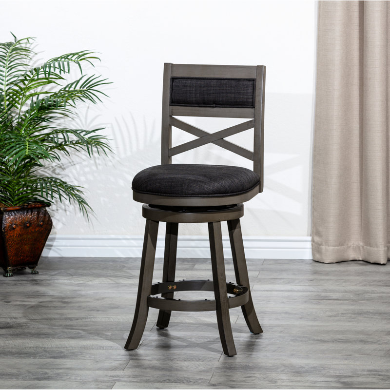 Tabouret pivotant gris patiné de 30 po avec revêtement de siège en tissu gris anthracite, Noir, Gris