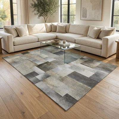 Tapis gris en peau de vache fait à la main pour la décoration du salon - moelleux et durable