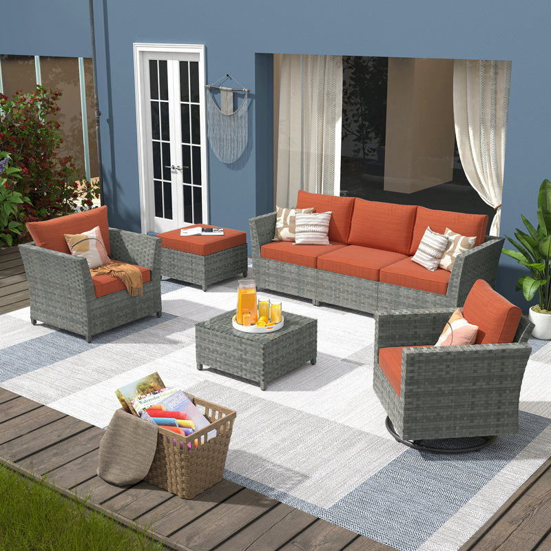Klohe Outdoor Seating Group with Cushions, Orange, No