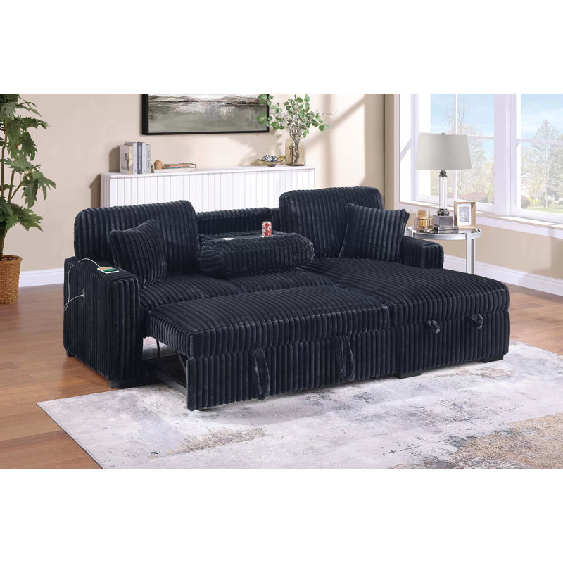 Canapé modulaire Vroni, Velours côtelé noir