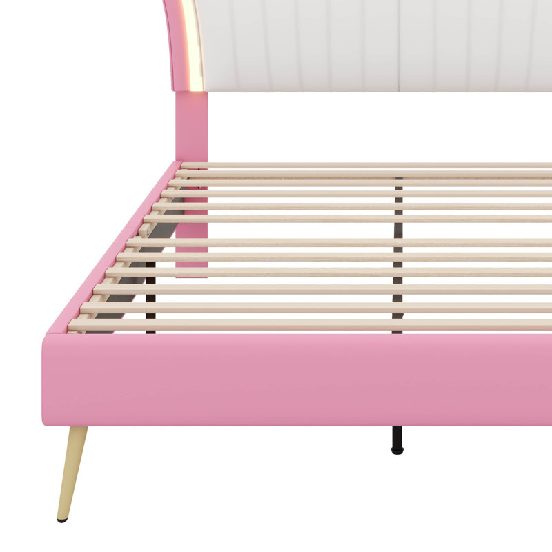 Structure de lit tapissier avec lumières DEL, lit plateforme en similicuir moderne avec tête de lit tapissier Crown