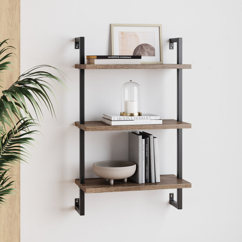 Floating Bookcase, Rustic Oak/Brown