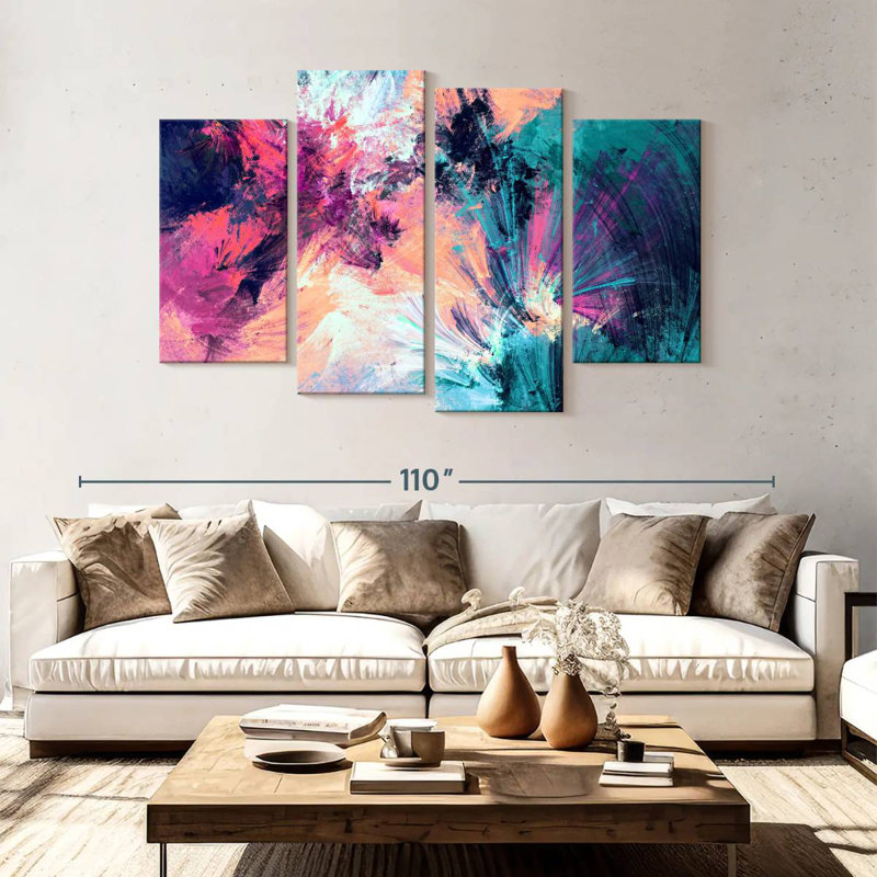Avery rose et bleu abstrait, H 54 po x l 84 po