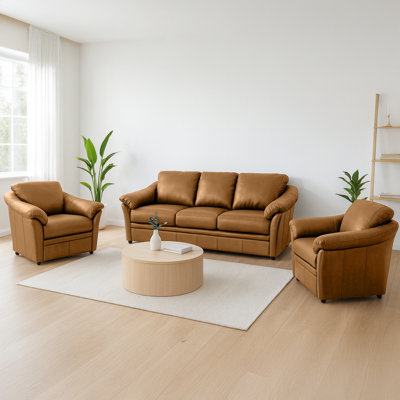 Ramdev 3 Piece Leather Living Room Set