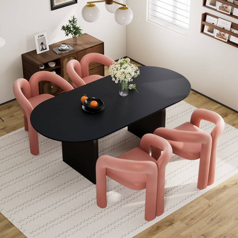 Ensemble de table de salle à manger 70 po avec chaises Velevt, 5 pièces: table, 4 chaises, Noir, Rose