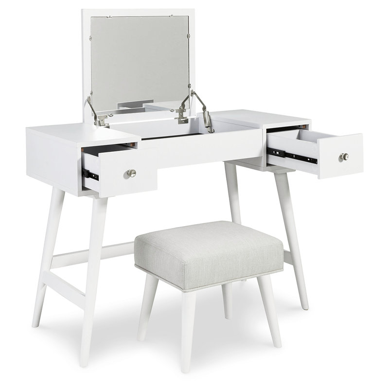 White 40" Modern Vanity with Bench and Drawers