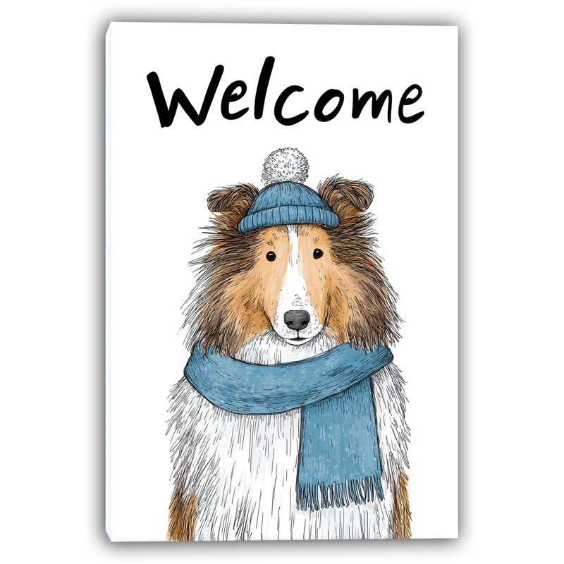 «Welcome Collie in Blue Scarf», art mural sur toile tendue