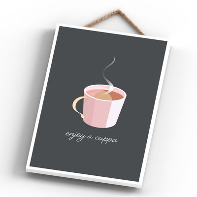 Enjoy A Cuppa Wooden Hanging Plaque