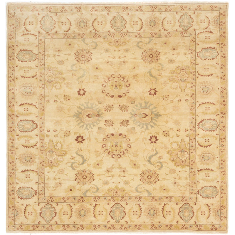 Tapis d’intérieur en laine carrée anatolian ivoire/brun/vert 8 pi 10 po one-of-kind à la main-noué la 2010 Howery