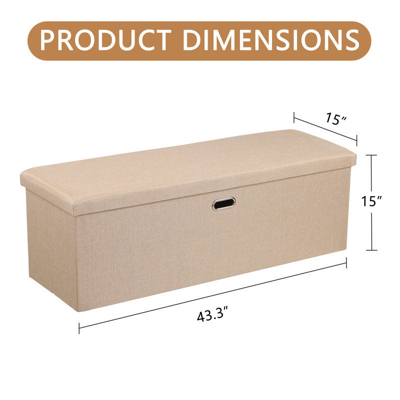 43Inches Storage Ottoman Bench, Folding Footrest Padded Seat, Storage Chest Long Shoes Bench, Holds Up To 660 Lbs, For Living Room, Entryway, Bedroom