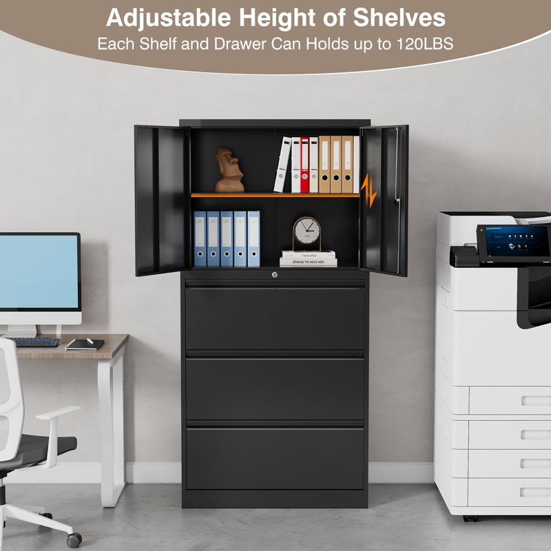 Ablie 32'' Wide 3 - Drawer Filing Storage Cabinet, Black