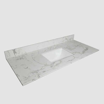 Montary 43X22 Bathroom Stone Vanity Top  Engineered Stone Carrara White Marble Color With Rectangle Undermount Ceramic Sink And  3 Faucet Hole With Ba -  Go Peak Track, GPTYX07642A