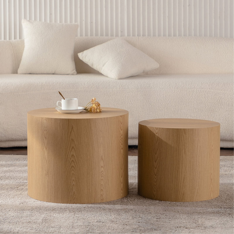 Ensemble de 2 tables basses rondes en bois Nesting, Natural
