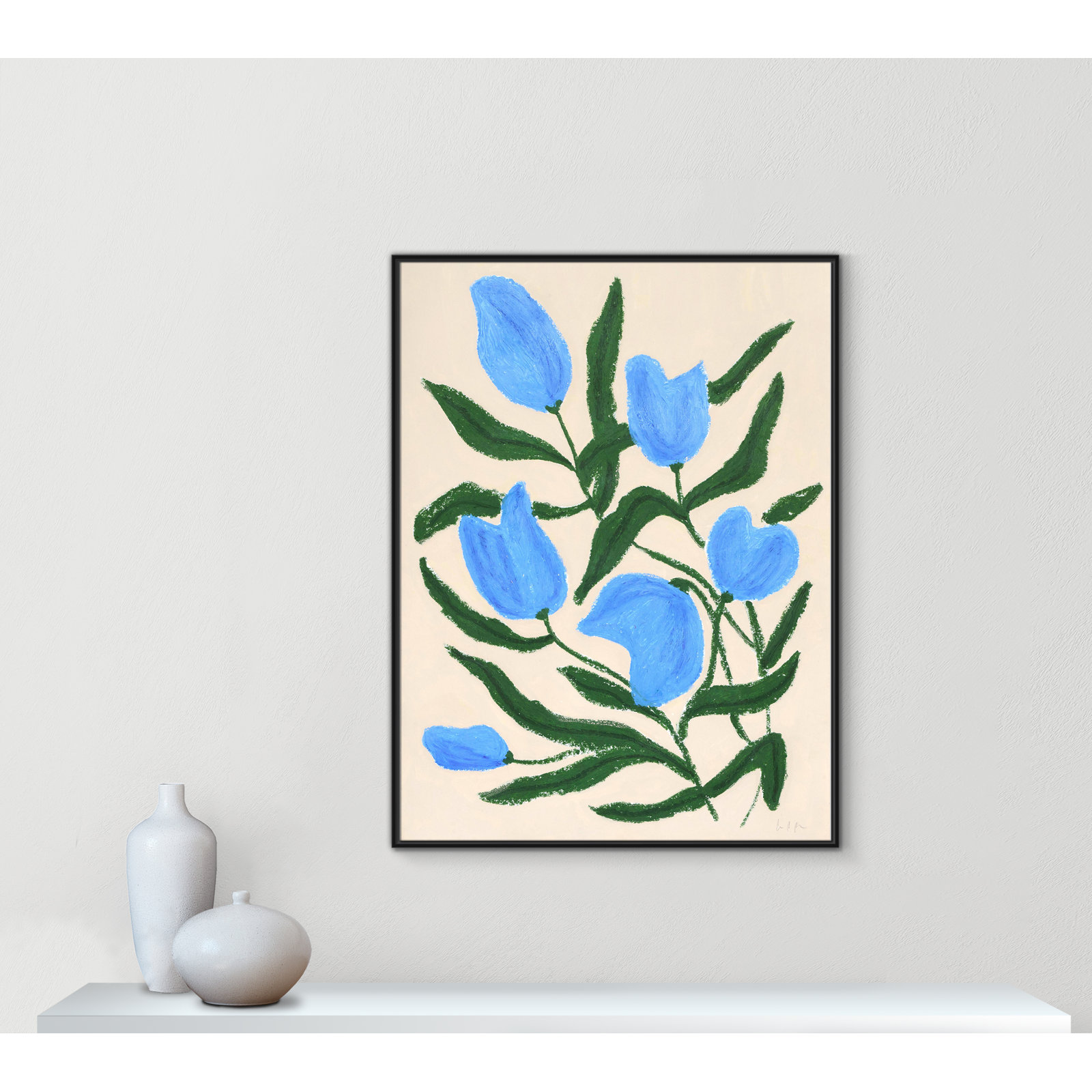 Blue Tulips Print by Camilla Bergqvist, Black, 49.5" H x 37.5" W