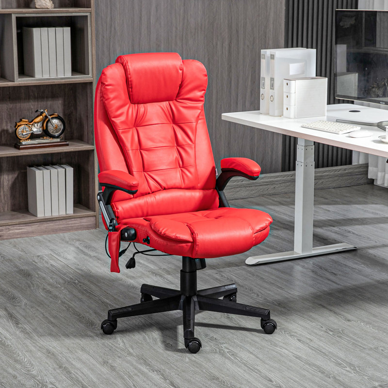 Fauteuil de bureau à massage à haut dossier avec 6 points de vibration, Rouge, Faux cuir