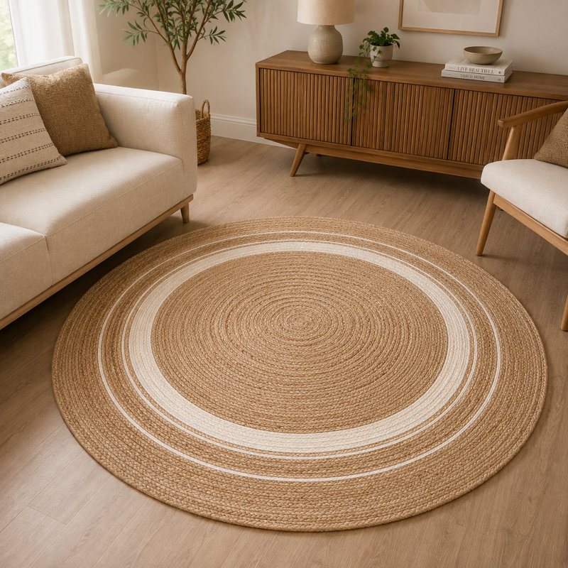 Tapis beige tressé à la main Fiona, Rond 6 pi