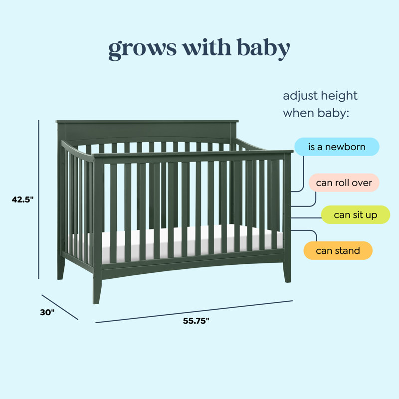 Forest Green Solid Pine 4-in-1 Convertible Crib