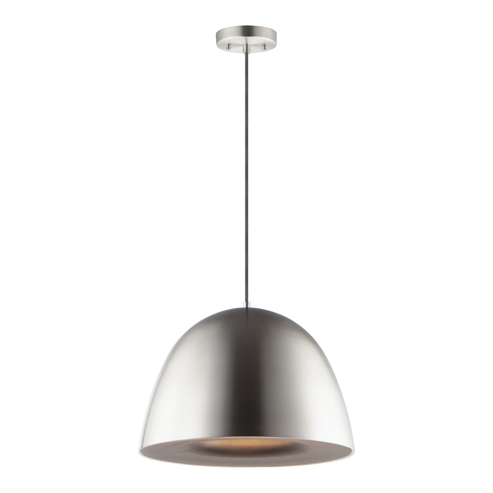 Natosha Single Light Metal Dimmable LED Pendant, Satin Nickel/Black, 16.5" H x 23.5" W x 23.5" D